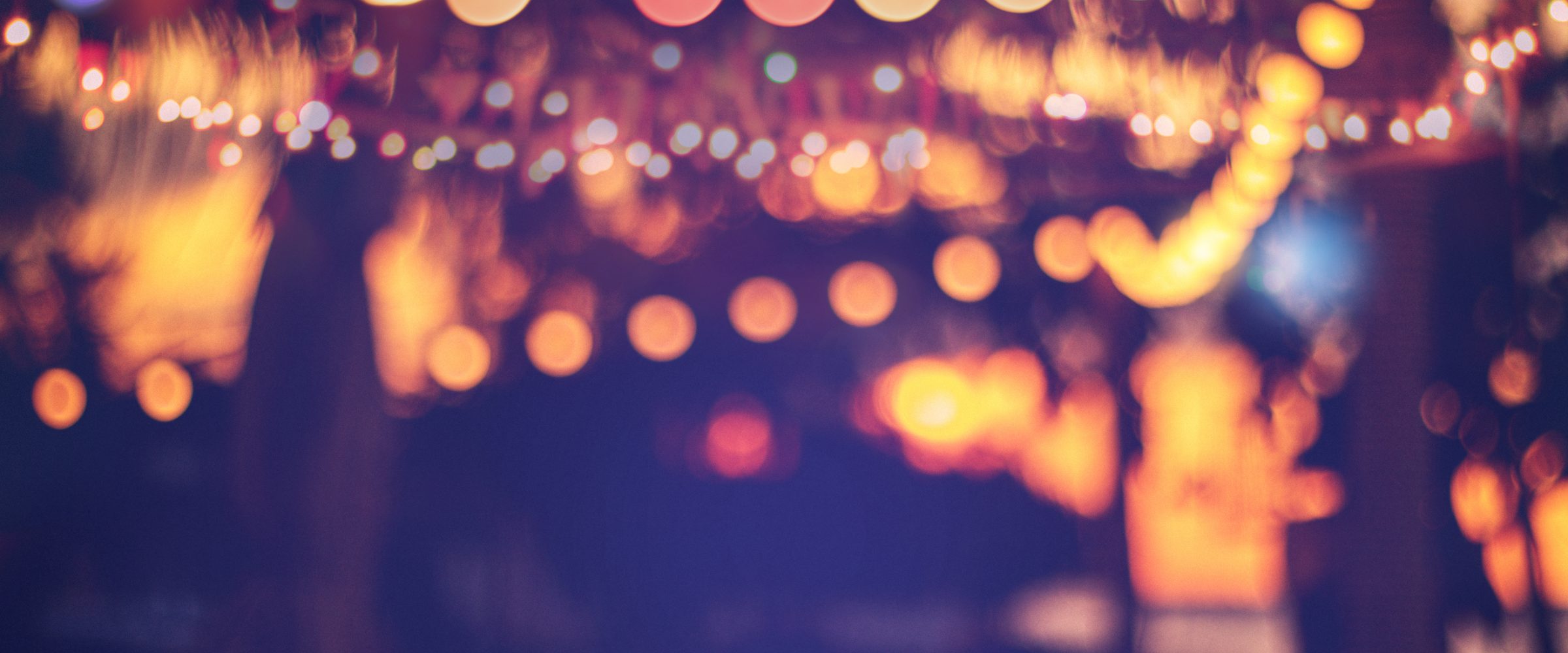 String lights glowing after dark